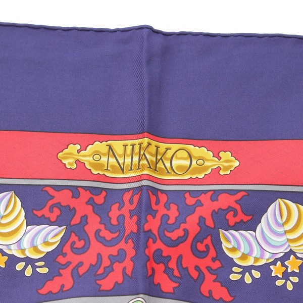 エルメス カレ90 シルク スカーフ NIKKO 日光東照宮 天女 ネイビー レッド マルチカラー 中古 通販 retro レトロ