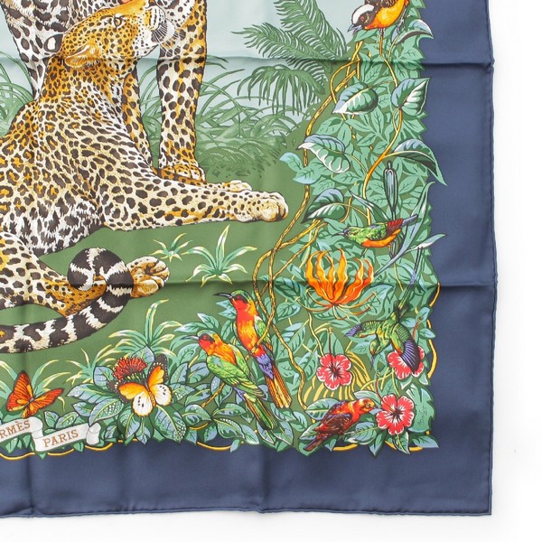 エルメス HERMES 24AW カレ90 シルク JUNGLE LOVE ジャングルラブ スカーフ スカーフ ネイビー 中古 通販 retro レトロ