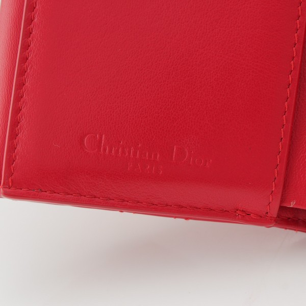 クリスチャンディオール Christian Dior パテントレザー レディディオール ロータス 三つ折り財布 コンパクトウォレット レッド 中古  通販 retro レトロ