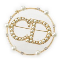 クリスチャンディオール Christian Dior クレールディーリュヌ サークル パール CDロゴ ラインストーン ビジュー ブローチ アクセサリー ゴールド