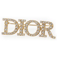 クリスチャンディオール Christian Dior DIORロゴ ラインストーン  ブローチ アクセサリー ゴールド