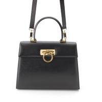 サルヴァトーレフェラガモ Salvatore Ferragamo レザー ガンチーニ 2way ゴールド金具 ハンドバッグ ショルダーバッグ BA21 2181 ブラック