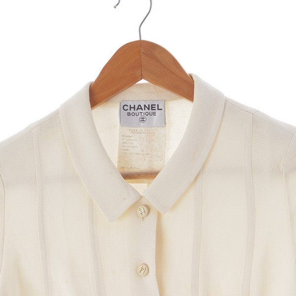 シャネル CHANEL 95P ブティック ヴィンテージ ココマーク 紙タグ 半袖 ブラウス シャツ トップス ホワイト 38 中古 通販 retro  レトロ