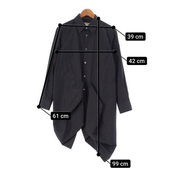 コムデギャルソン COMME des GARCONS 23AW コットン アシンメトリー 変形 長袖シャツ ブラウス トップス GL-B009  ブラック M 中古 通販 retro レトロ