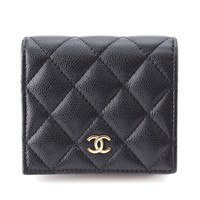 シャネル CHANEL マトラッセ キャビアスキン ココマーク 二つ折り財布 コンパクトウォレット AP3178 C3906  シャンパンゴールド金具 ブラック