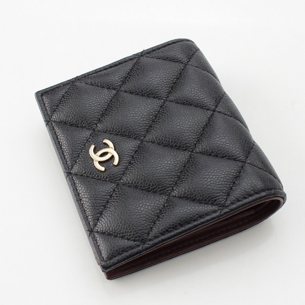 シャネル CHANEL マトラッセ キャビアスキン ココマーク 二つ折り財布 コンパクトウォレット AP3178 C3906 シャンパンゴールド金具  ブラック 中古 通販 retro レトロ