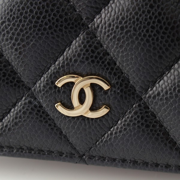 シャネル CHANEL マトラッセ キャビアスキン ココマーク 二つ折り財布 コンパクトウォレット AP3178 C3906 シャンパンゴールド金具  ブラック 中古 通販 retro レトロ