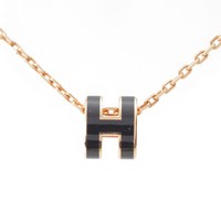 エルメス HERMES ポップアッシュ H ミニ ネックレス ペンダント アクセサリー ノワール ブラック ピンクゴールド