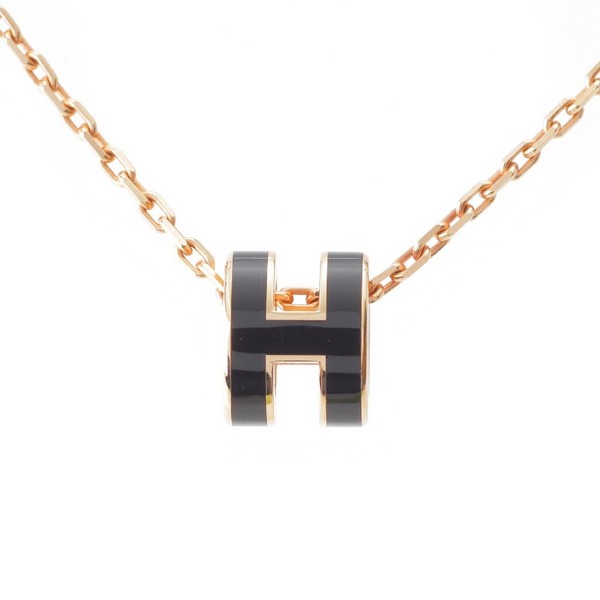 エルメス HERMES ポップアッシュ H ミニ ネックレス ペンダント アクセサリー ノワール ブラック ピンクゴールド 中古 通販 retro  レトロ