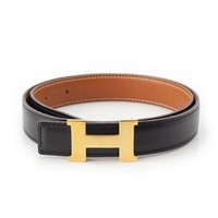 エルメス HERMES 〇Z刻印 ミニ コンスタンス エプソン ボックスカーフ Hバックル リバーシブル ベルト ブラック ゴールド ブラウン