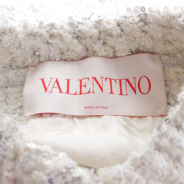 ヴァレンティノ VALENTINO ツイード ワンスタッズ ノーカラージャケット アウター アイボリー 36 中古 通販 retro レトロ