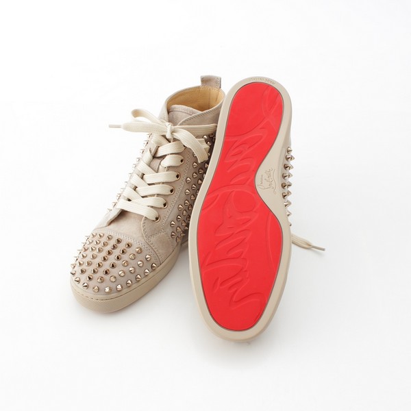 クリスチャンルブタン Christian Louboutin LOUIS WOMEN FLAT VEAU VELOURS スエード レザー  スパイクスタッズ ハイカット スニーカー シューズ グレー 40 中古 通販 retro レトロ