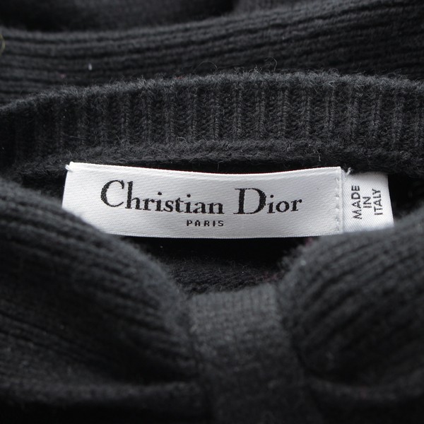 クリスチャンディオール Christian Dior 19年 カシミヤ リボン 七分袖 ニット セーター トップス 954T25AM001 ブラック  38 中古 通販 retro レトロ