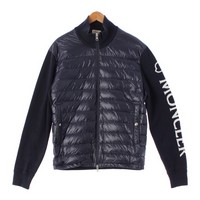 モンクレール MONCLER 20年 Cardigan Tricot コットン ナイロン ロゴスリーブ ニット切替 ブルゾン ダウンジャケット ネイビー XL