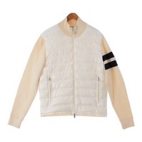 モンクレール MONCLER 21年 Cardigan Tricot ウール ロゴワッペン 袖ライン ブルゾン ニット ダウン ホワイト XL