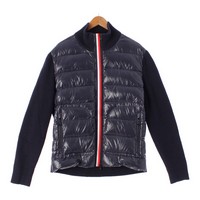 モンクレール MONCLER 18年 maglione tricot cardigan ウール ナイロン トリコロール ワッペン ニット切替 ブルゾン ダウンジャケット ネイビー XL