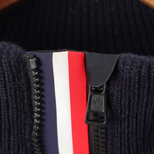 モンクレール MONCLER 18年 maglione tricot cardigan ウール ナイロン トリコロール ワッペン ニット切替 ブルゾン  ダウンジャケット ネイビー XL 中古 通販 retro レトロ