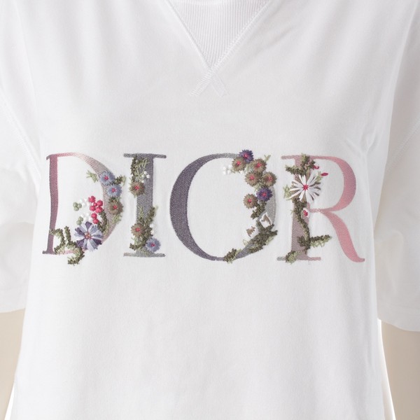 ディオール Dior 21SS Oversized Dior Flowers Tee コットン フラワーロゴ 刺繍 オーバーサイズ 半袖Ｔシャツ  トップス カットソー 113J686A0554 ホワイト M 中古 通販 retro レトロ