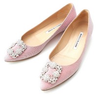 マノロブラニク MANOLO BLAHNIK Hangisi ハンギシ グリッター ビジューバックル フラット パンプス シューズ ピンク 37