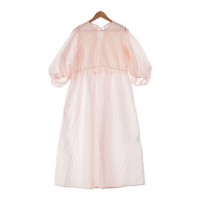 セシリーバンセン Cecilie Bahnsen 23SS THE OUTNET PINK DRESS ナイロン ティアード パフスリーブ レースアップ ロング ワンピース ドレス 23SS ピンク