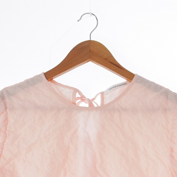 セシリーバンセン Cecilie Bahnsen 23SS THE OUTNET PINK DRESS ナイロン ティアード パフスリーブ  レースアップ ロング ワンピース ドレス 23SS ピンク 中古 通販 retro レトロ