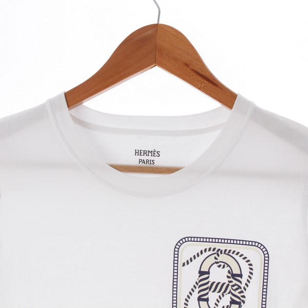 エルメス HERMES 23SS コットン シェーヌダンクル ローププリント 半袖Ｔシャツ カットソー トップス 3E4625DL ホワイト 34  中古 通販 retro レトロ