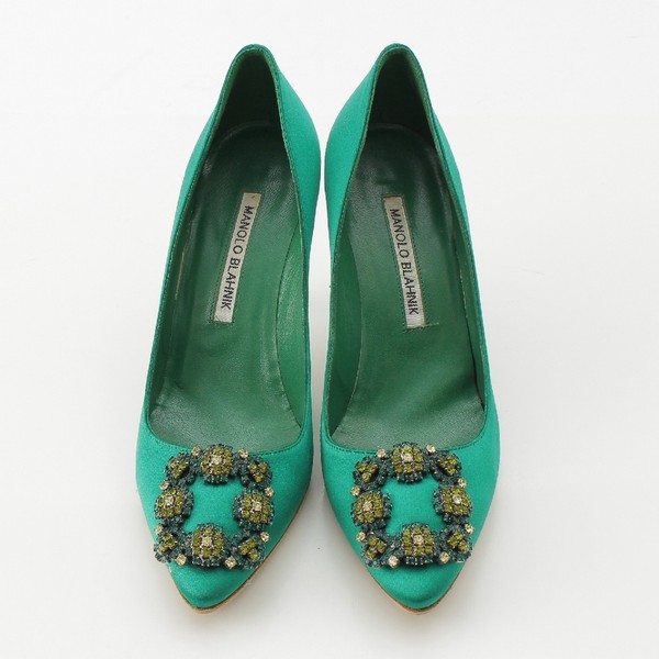 マノロブラニク MANOLO BLAHNIK ハンギシ ビジュー ヒール パンプス グリーン 36 2/1 中古 通販 retro レトロ