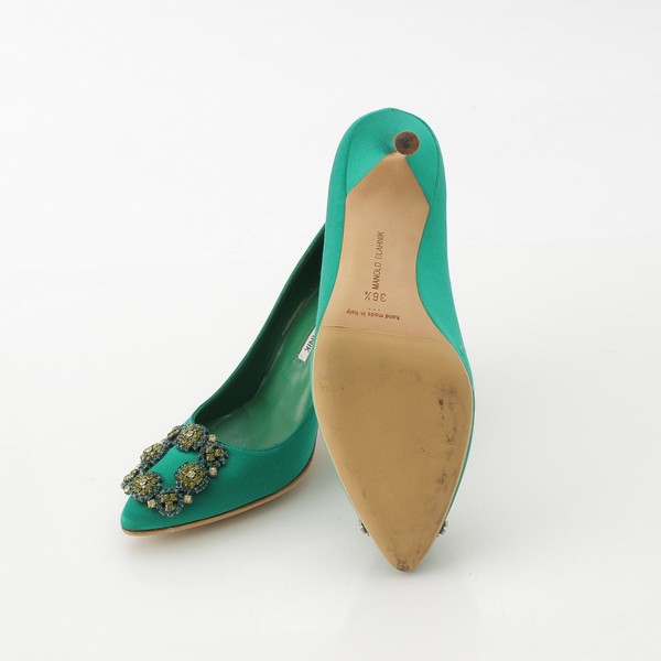 マノロブラニク MANOLO BLAHNIK ハンギシ ビジュー ヒール パンプス グリーン 36 2/1 中古 通販 retro レトロ