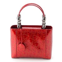 クリスチャンディオール Christian Dior マリスパール パテント トロッター オブリーク 総柄 ハンドバッグ レッド