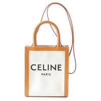 セリーヌ CELINE ミニ バーティカルカバ レザー キャンバス ロゴ 2WAY ショルダー トートバッグ ブラウン アイボリー