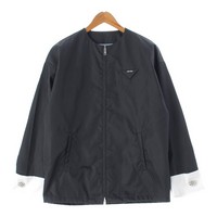 プラダ PRADA 23AW リナイロン ロゴ ビジュー ノーカラージャケット ショートコート アウター 292096  ブラック 36