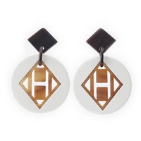 エルメス HERMES バッファローホーン ラッカーウッド Hロゴ メタル ピアス イヤリング アクセサリー ホワイト ブラック