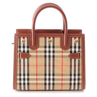 バーバリー BURBERRY タイトルミニ コットン レザー ヴィンテージノバチェック 2WAY ショルダー ハンドバッグ 8025267 ブラウン ベージュ