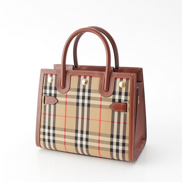 バーバリー BURBERRY タイトルミニ コットン レザー ヴィンテージノバチェック 2WAY ショルダー ハンドバッグ 8025267 ブラウン  ベージュ 中古 通販 retro レトロ