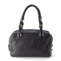 プラダ PRADA レザー エンボスロゴ ミニボストン ハンドバッグ 鞄 BR3091 ブラック