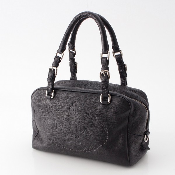 プラダ PRADA レザー エンボスロゴ ミニボストン ハンドバッグ 鞄 BR3091 ブラック 中古 通販 retro レトロ