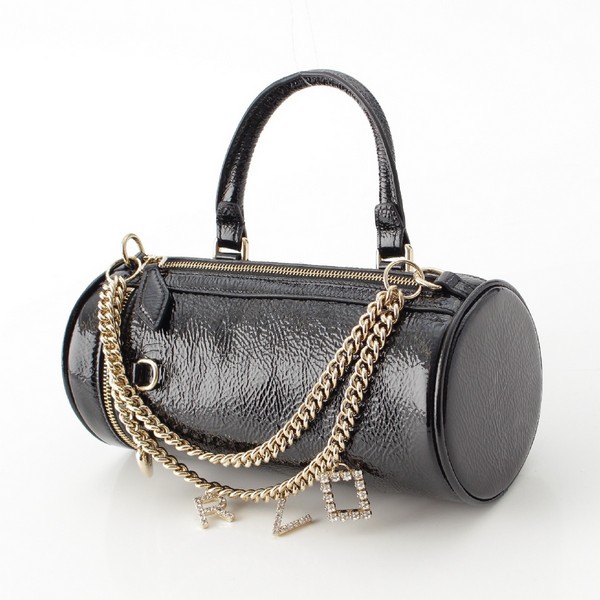 ロジェヴィヴィエ Roger Vivier MINI CHARM VIVIER BOWLING BAG レザー ハート ビジュー ロゴ 2way  チェーンショルダー ハンドバッグ ミニボストン ブラック ゴールド金具 中古 通販 retro レトロ