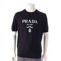 プラダ PRADA 24年 スーパーファインウール クルーネック ロゴ 半袖 ニット セーター トップス UMB272 ブラック 50