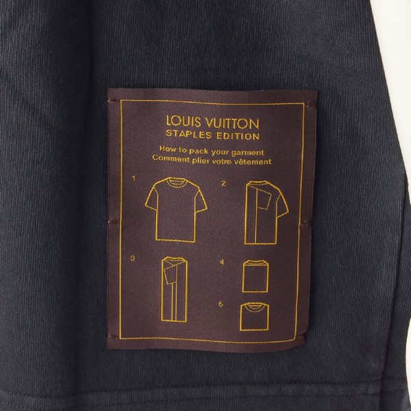 ルイヴィトン LOUIS VUITTON コットン ロゴプレート インサイドアウト ダメージ加工 半袖Ｔシャツ トップス カットソー 1A5W6F  ブラック L 中古 通販 retro レトロ