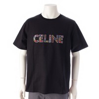 セリーヌ CELINE コットン ロゴ ラインストーン 半袖Ｔシャツ トップス カットソー 2X48F671Q ブラック L