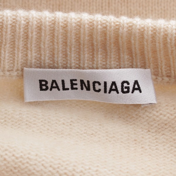 バレンシアガ BALENCIAGA カシミヤ BB ロゴ クルーネック 長袖 ニット セーター トップス 597049 ベージュ S 中古 通販  retro レトロ