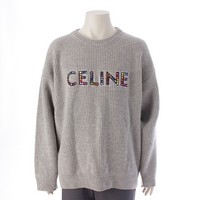 セリーヌ CELINE ウール ロゴ カラーストーン クルーネック 長袖 ニット セーター トップス 2AG77445U グレー M