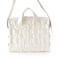 ボッテガヴェネタ BOTTEGAVENETA マキシイントレチャート レザー 2way ブリーフケース ショルダーバッグ 629072 ホワイト