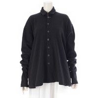 ヨウジヤマモト Yohji Yamamoto 80S コットン 丸文字タグ ウッドボタン オーバーサイズシャツジャケット 長袖シャツ トップス ブラック M