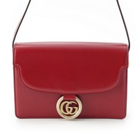 グッチ GUCCI GGマーモント レザー ロゴ フラップ ショルダーバッグ 589474 レッド