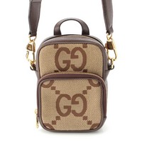 グッチ GUCCI ジャンボGG キャンバス 2way ショルダーバッグ ポーチ ポシェット 696072 ベージュ ブラウン