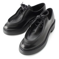 プラダ PRADA 23AW ダイアパソン オペーク ブラッシュドレザー レースアップ ローファー シューズ ブラック 38