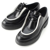 プラダ PRADA 23AW ダイアパソン オペーク ブラシュドレザー レースアップ ローファー シューズ ブラック 38