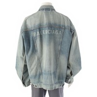 バレンシアガ BALENCIAGA 22年 コットン ユーズド加工 バックロゴ オーバーサイズ デニムジャケット アウター 724647 アシッドブルー ウォッシュドブルー L