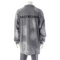 バレンシアガ BALENCIAGA 24AW コットン ロングスリーブ ラージフィット バックロゴ ダメージ加工 ヴィンテージ ペンキ ペイント 長袖Ｔシャツ 796917 グレー  ホワイト 2